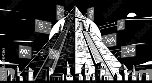 Ancient Pyramid with Futuristic Holographic Displays.