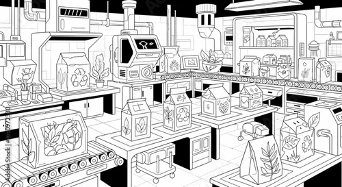 Automated Food Packaging Production Line in a Modern Factory.