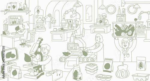 Busy Scientific Laboratory with Researchers at Work.