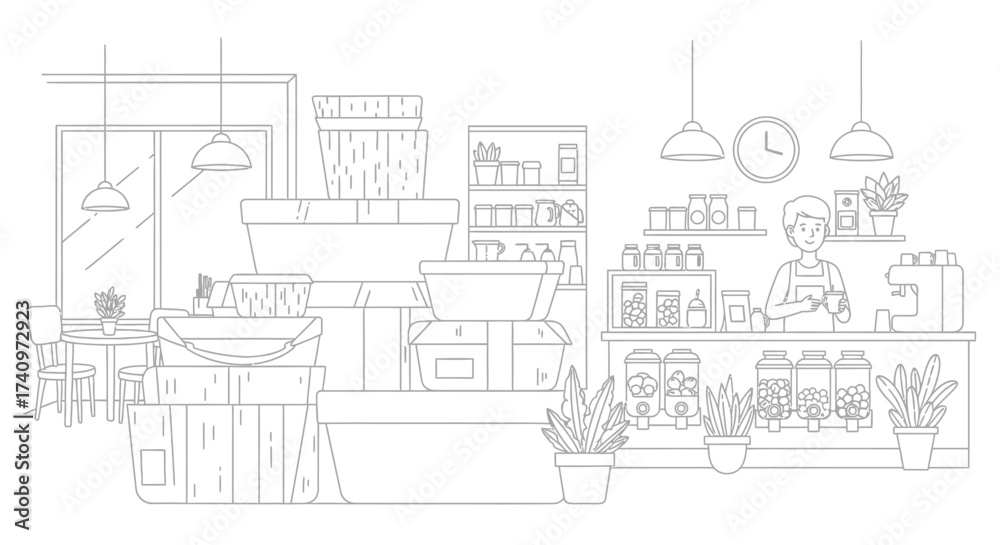 Obraz premium Coffee shop interior design with barista and equipment.