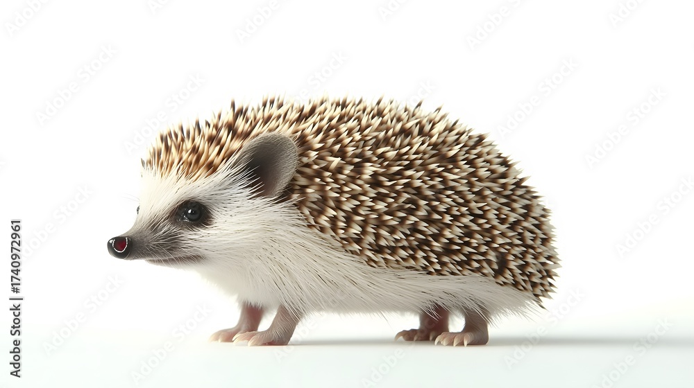 Obraz premium Cute african pygmy hedgehog portrait, studio shot on white background animal
