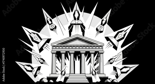 Clash of Worlds Ancient Architecture and Advanced Technology.