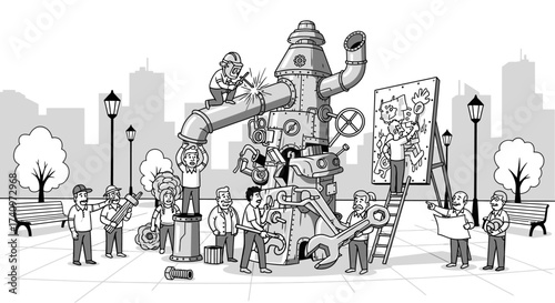 Community Collaboration - Building a Giant Mechanical Structure Together.