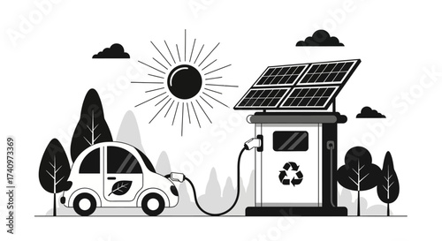 Electric vehicle charging station powered by solar energy for sustainable transportation.