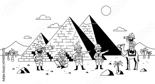 Explorers in Egypt - A group of adventurers exploring ancient pyramids.