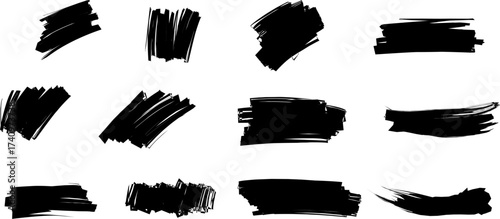 Abstract black brush stroke pattern with bold hand-drawn lines, artistic design element for decoration and background use in posters, banners, and modern vector layouts.