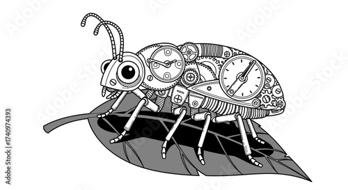 Intricate steampunk beetle with clockwork gears and mechanisms.