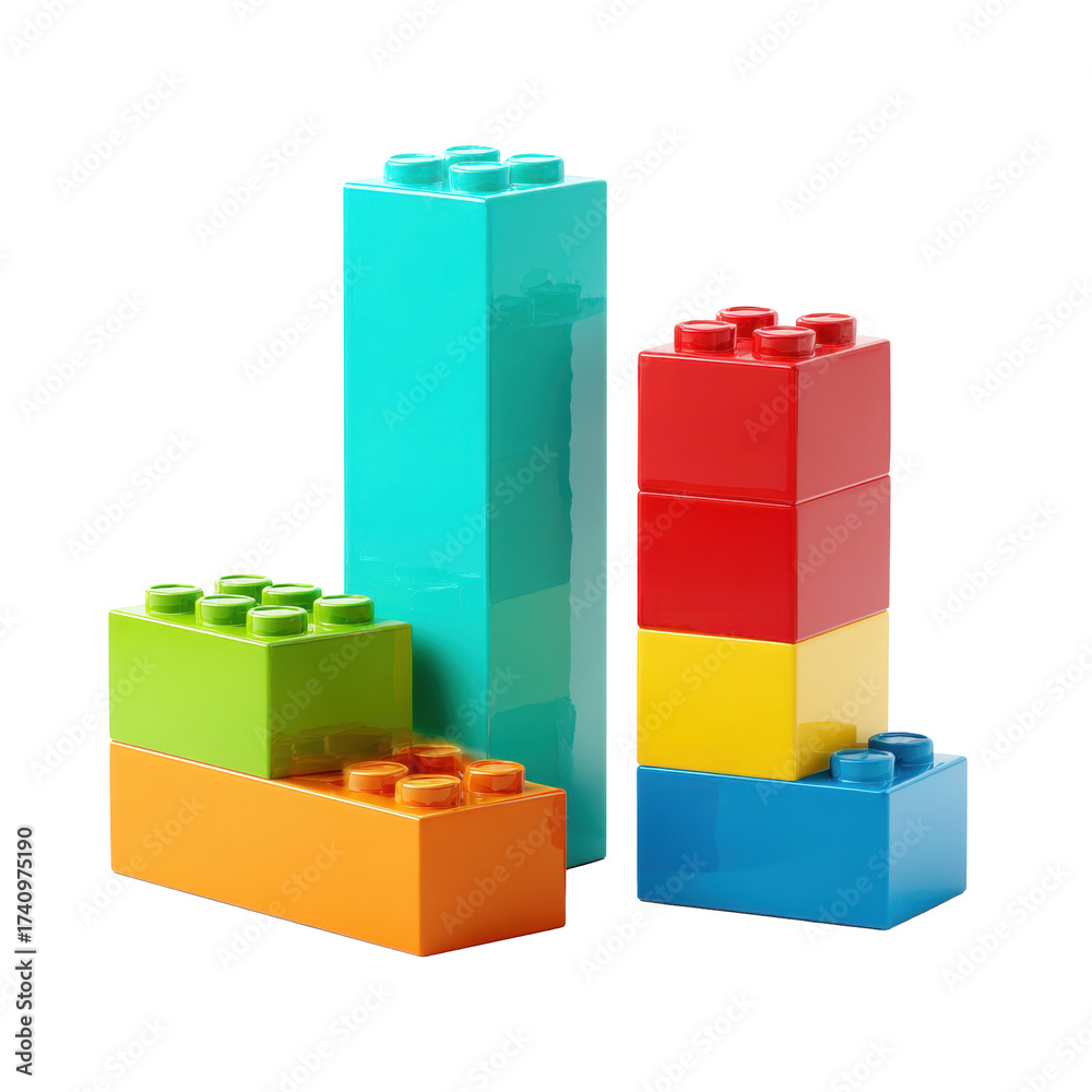 Fototapeta premium Colorful Building Blocks on Transparent Background