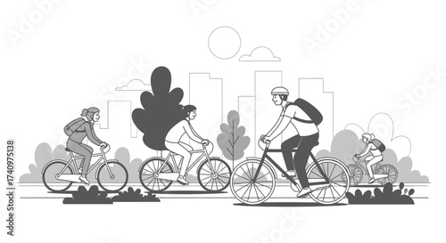 People riding bicycles in a group, enjoying outdoor activity.