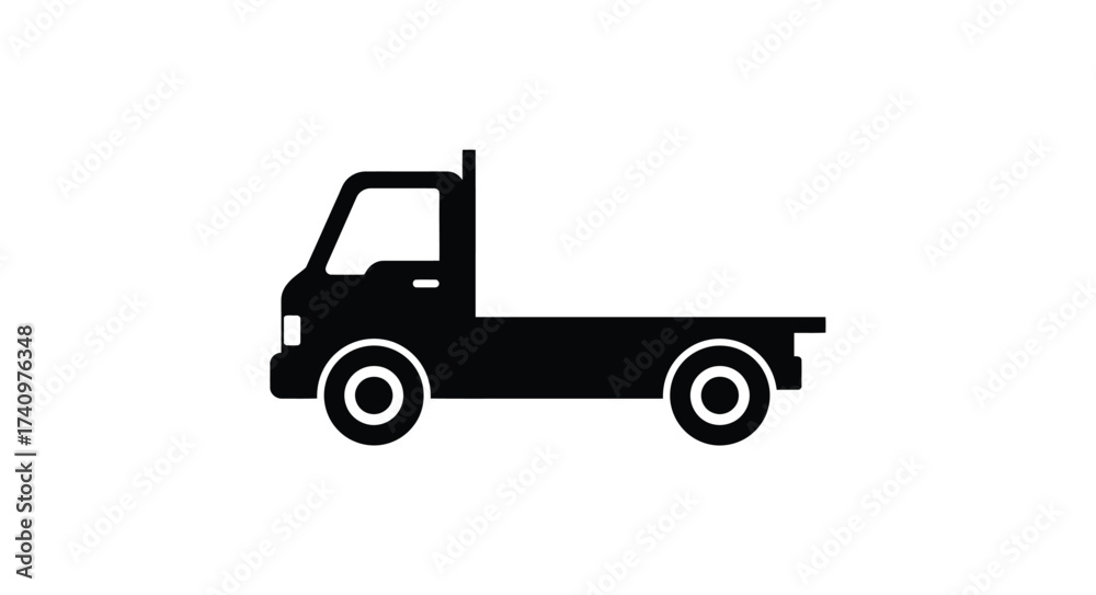 Fototapeta premium Simple silhouette of a flatbed truck iconic automotive vehicle for transportation and logistics iconography