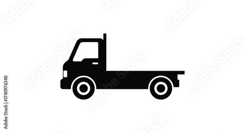 Simple silhouette of a flatbed truck iconic automotive vehicle for transportation and logistics iconography