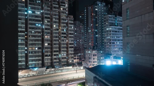 Timelapse of congested buildings in Causeway Bay, Hong Kong at night.