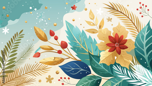 Festive winter floral arrangement with poinsettia and berries