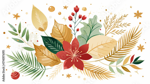 Festive floral arrangement with red flower and autumn leaves