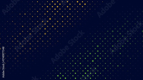 Orange and green square halftone dots abstract futuristic background. Seamless looping minimal geometric motion design. Video animation Ultra HD 4K 3840x2160