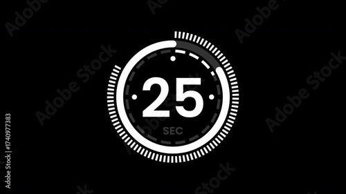 30 second timer simple countdown animated with circle on black background, countdown time 30 to 0.