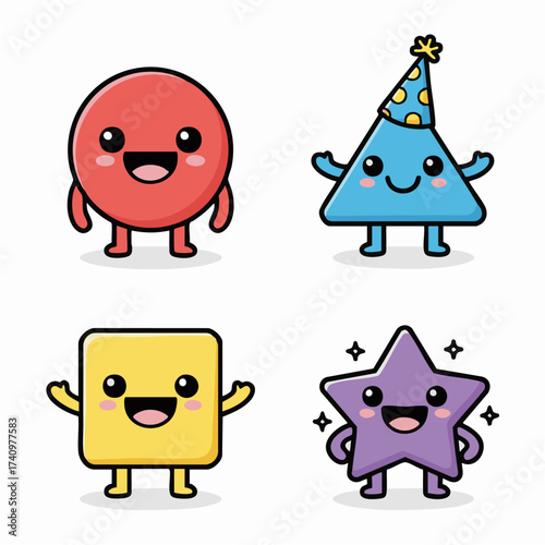 Adorable Geometric Shapes Characters with Happy Expressions for Kids