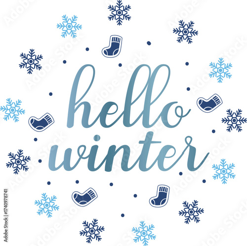 hello winter text design seasonal cozy typography style