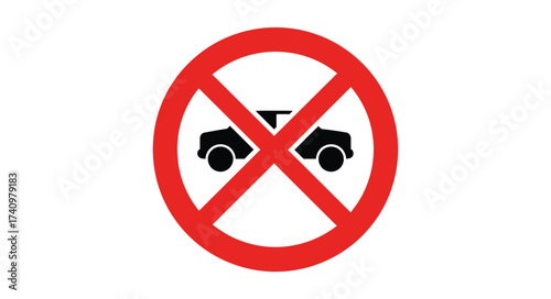 Red prohibition sign with crossed out vehicle symbol indicating no entry for vehicles and no vehicles allowed zones