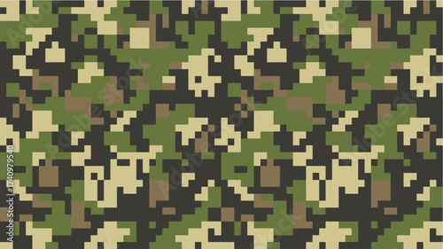 Pixel Camouflage Design. Digital seamless pattern for military, outdoor, and security design.