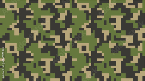 Digital Camo Pattern. Camouflage texture in pixel style for uniform and design background.