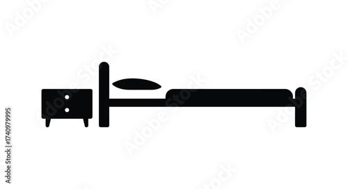 Simple silhouette of a bed with a nightstand iconic bedroom furniture and sleep concept represented as a graphic element