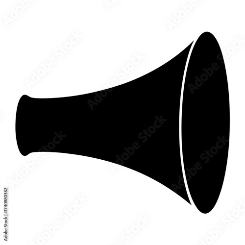 Simple black silhouette of a megaphone with white highlight on white background
