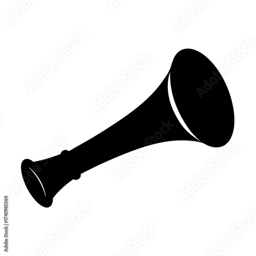 A solid black silhouette of a vuvuzela style horn instrument