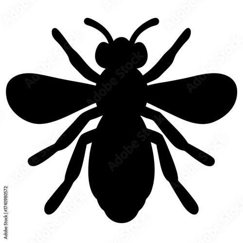 Silhouette of a bee with wings and legs extended, simple vector illustration