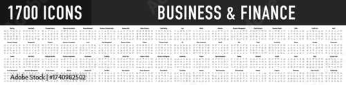 Set of 1700 Business icons. Business and Finance web icons in line style. Money, bank, meeting, vision, fintech, management, strategy, infographic. Icon collection. Vector illustration.