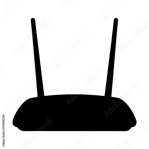 Black silhouette of a wireless internet router with two antennas
