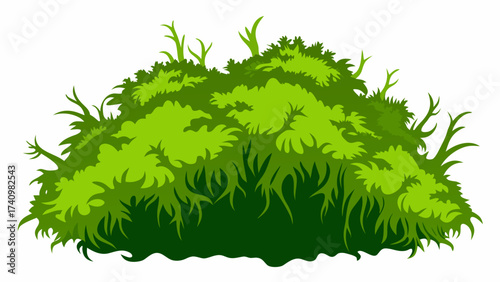 Stylized green bush with grass and branches illustration