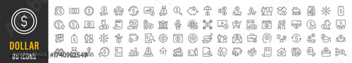 WebDollar web icon set. Payment, banknotes, exchange, price, cash, coins, bank, earning, money bag, finance, shop, income, piggy, invest, business, pack. Vector illustration collection.