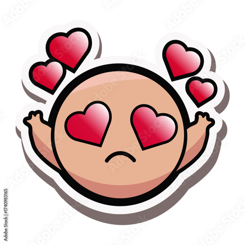 Adorable cartoon character with hearts for eyes and a sad mouth