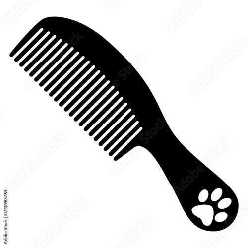 Logo peluquería de mascotas. Icono silueta de peine con huella de gato o perro en el mango
