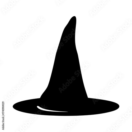 Stylized silhouette of a traditional pointy witch's hat on a white background