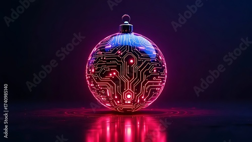 Christmas ornament with circuit board pattern tech holiday decoration festive season glow digital art on transparent background
