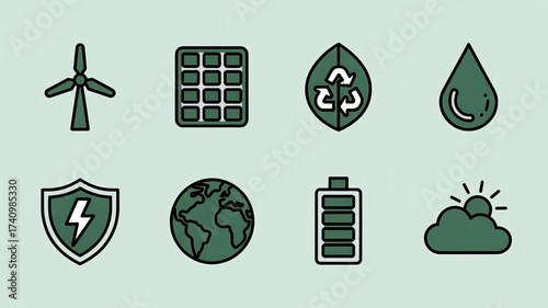 Renewable Energy and Green Ecology Icons