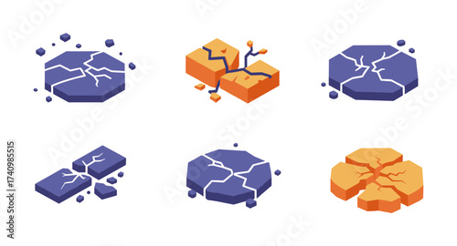 Colorful cracked stones set on white background