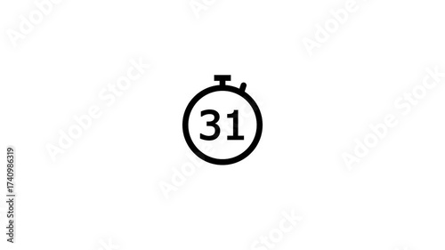 60 seconds, 1 minute countdown, Analog of simple clean timer motion graphic with text numbers, in and out, exercise pause, animated icon on a transparent background