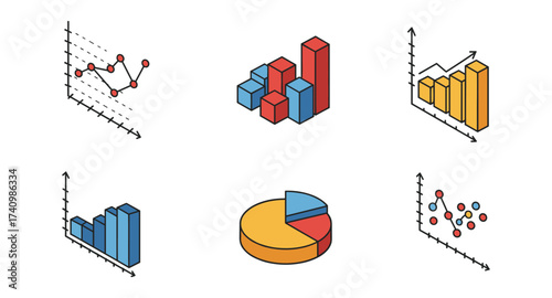 Colorful isometric 3d graphs and charts for data visualization