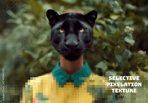 Photo effect with selective pixelation texture