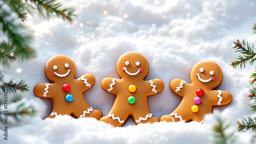 Obraz premium Gingerbread christmas cookies in snow festive holiday season winter baked goods sweet treat food dessert on transparent background