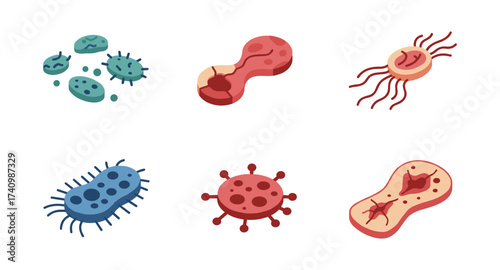 Colorful cartoon microorganisms collection in a minimalist style