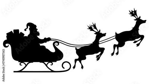 Santa with reindeer silhouette vector illustration