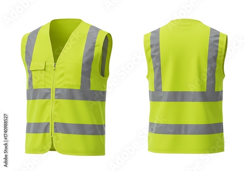 High visibility safety vest with reflective strips front and back view