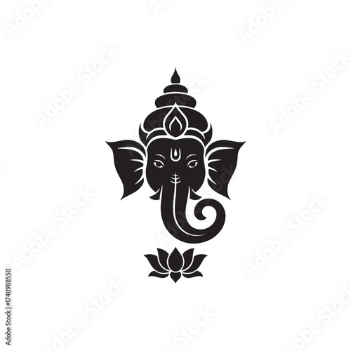 Minimal Lord Ganesha Silhouette Indian God Outline Vector Design