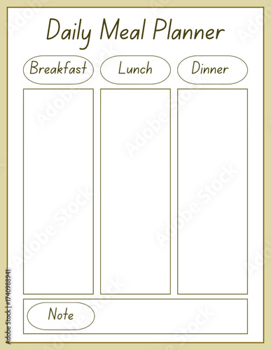 daily meal planner printable template, food journal page, diet tracker sheet