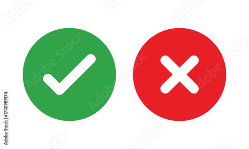 Check mark icons. green check mark and red cross mark icon set. green tick and red x. Symbols of approval and Decline, vector illustration on transparent background 