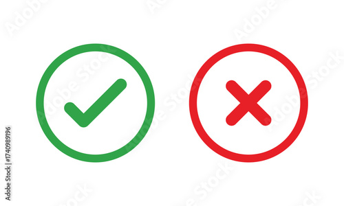 Check mark icons. green check mark and red cross mark icon set. green tick and red x. Symbols of approval and Decline, vector illustration on transparent background 